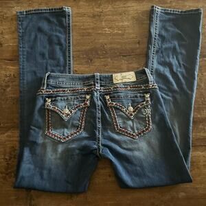 Miss Me Y2k Mid Rise Slim Boot Blinged Denim Jeans 28